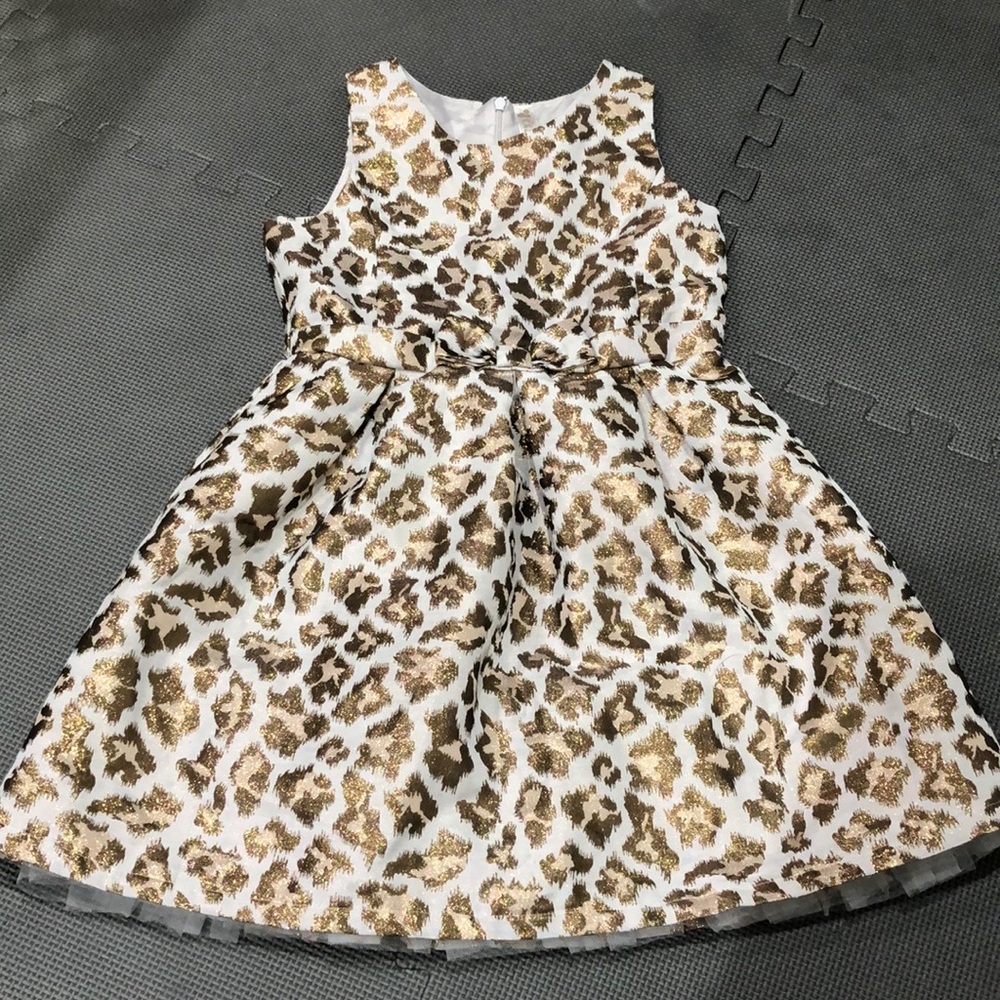 White and Gold Leopard Print Sleeveless Dress
